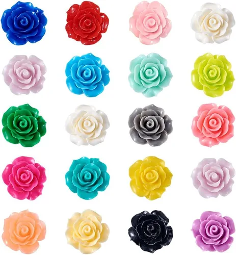 Mega Pet 200 dijes de resina con parte trasera plana, color mixto al azar, sin taladrar, decoración floral, 18-0.787 x 0.354 in, para manualidades,
