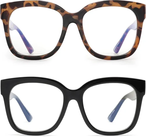 Miniatura 9 de JIM HALO Gafas de luz azul extragrandes para mujer, gafas de luz azul con montura cuadrada y gruesa para computadora, reducen la fatiga ocular