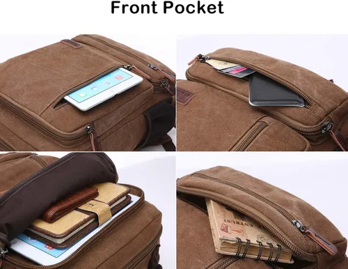 Miniatura 5 de Mochila de lona vintage, mochila resistente para senderismo y campamento, mochila casual para hombres y mujeres, se adapta a portátiles de 15.6 Café