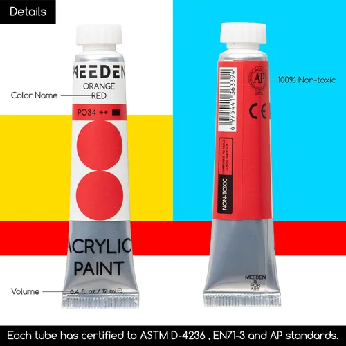 Miniatura 7 de MEEDEN Juego de pintura acrílica de cuerpo pesado, tubos de pintura artística de 100 colores para pintar en lienzo, madera y tela, pinturas