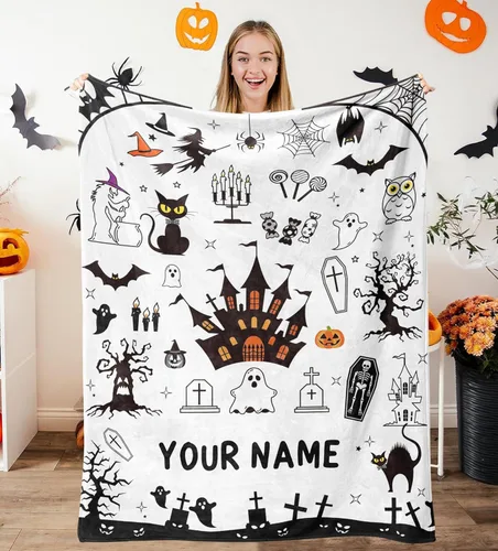 Miniatura 15 de Manta de Halloween personalizada con nombre, mantas de Halloween personalizadas para niños, Halloween personalizada para niños y niñas, bonita manta