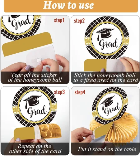 Miniatura 4 de 10 piezas de decoraciones de fiesta de graduación 2026 Felicidades graduados de panal de abeja centros de mesa de felicitaciones para fiesta