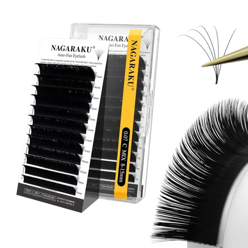 Miniatura 10 de NAGARAKU Easy Fan Extensiones de Pestañas Volumen Lash 0.07 Rizo D 8-15mm Bandeja Mixta Floración Rápida Visón Sintético en Racimo Para Ventilador