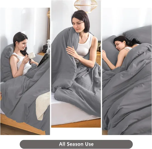 Miniatura 6 de COTTEBED Juego de edredón gris ultra suave, tamaño Queen Full, ropa de cama para todas las estaciones, ligero, difuso, esponjoso, moderno, de Gris