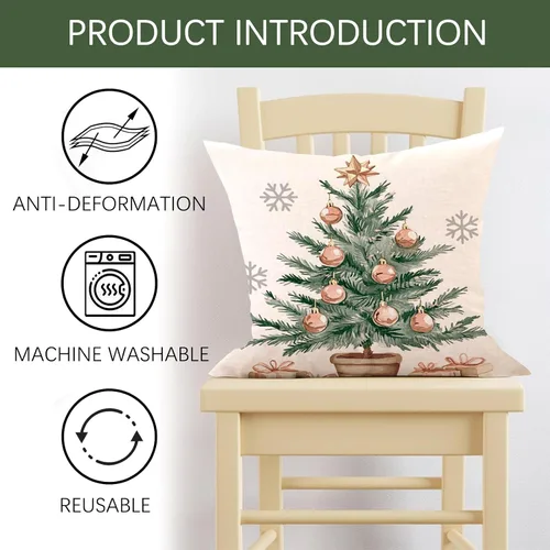 Miniatura 4 de Juego de 4 fundas de almohada decorativas para árbol de Navidad de invierno, 18 x 18 pulgadas, con medias de manoplas, regalos para porche