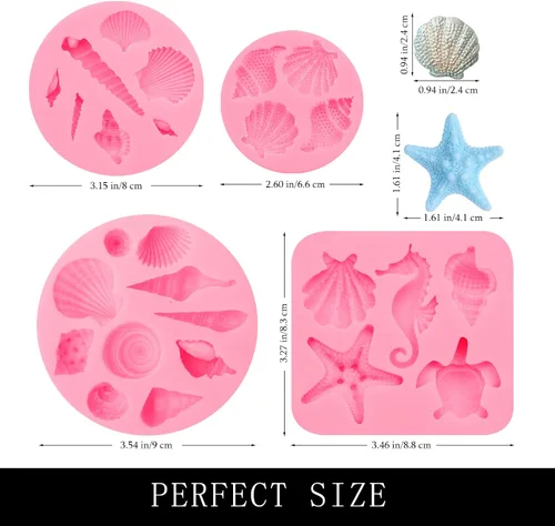 Miniatura 2 de Moldes para fondant de cuerno de concha, molde de conchas de chocolate con estrellas de mar marinas y tortugas para decoración de pasteles, arcilla