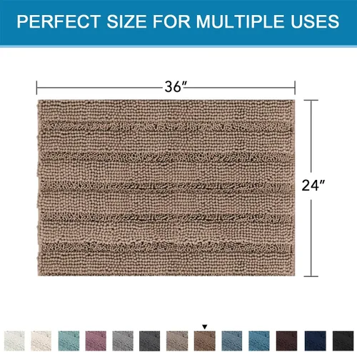 Miniatura 394 de H.VERSAILTEX Alfombras de baño para cuarto de baño, antideslizantes, tapetes de baño extragruesos, de felpilla, a rayas, alfombra de 20" x 32