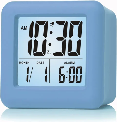 Plumeet Reloj despertador digital para niños con repetición y luz nocturna blanca, reloj despertador de viaje de fácil configuración, hora, fecha,