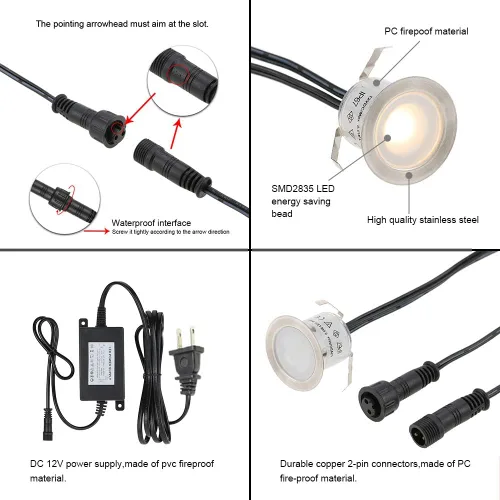 Miniatura 7 de Tomshine Kit de luces LED empotrables para terraza, paquete de 16 luces de paso de 1.260 in de diámetro para exteriores, impermeables, luces