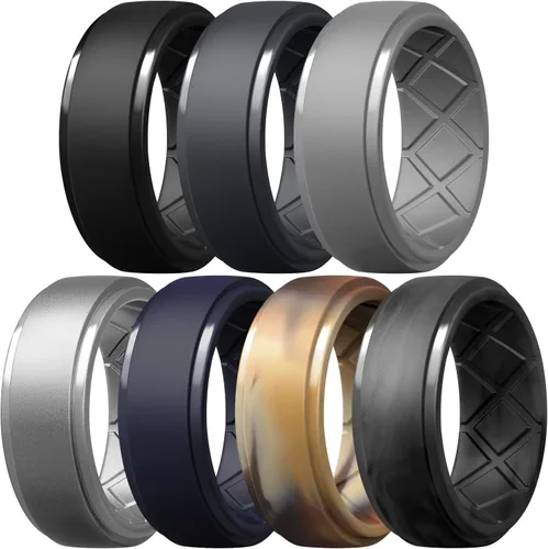 Miniatura 23 de Egnaro - Anillos de silicona para hombre, 25/64 pulgadas (10 mm) de ancho y 3/32 pulgadas (2.5 mm) de grosor, alianzas de boda de goma, paquete