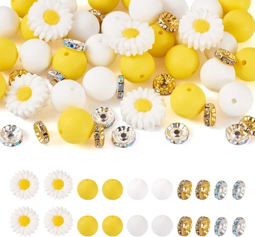 Miniatura 27 de Craftdady 20 cuentas de números de silicona de 0.531 in, números blancos y negros, 0-9, cuentas focales redondas para bolígrafos, manualidades