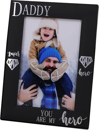 Miniatura 6 de DADDY YOU ARE MY Hero - Marco de fotos para el día del padre, regalo para papá, metal negro grabado 4 x 6 pulgadas (DADDY HERO vertical)