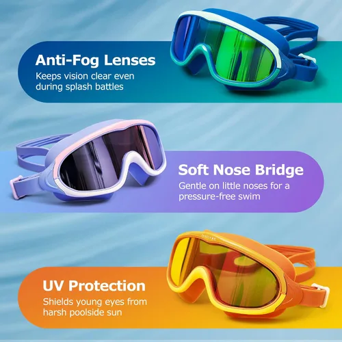 Miniatura 7 de Gafas de natación Lente de visión ultra ancha Protección antivaho y UV Ajuste de silicona suave Diseño a prueba de fugas Unisex
