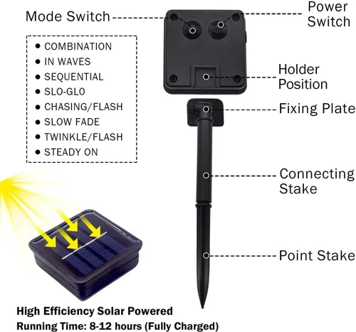 Miniatura 4 de Paquete de 2 luces de cadena solar de 200 LED, 85.2 pies 8 modos de luces de cadena solar para exteriores, luces de cadena impermeables