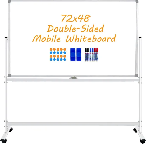 Miniatura 20 de BSTPCOO Pizarra magnética de borrado en seco con soporte, pizarra blanca de doble cara de 36 x 24 pulgadas con soporte, pizarra blanca móvil rodante