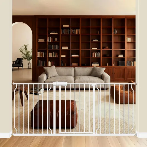 Miniatura 28 de ALLAIBB - Puerta de seguridad extra ancha con montaje a presión para niños, con pasillo para niños pequeños, niños, mascotas y perros, tensión Blanco