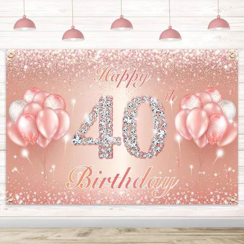 Miniatura 40 de Fondo de pancarta de feliz cumpleaños 10 – Suministros de decoración de fiesta de cumpleaños 10 para niñas o niños – Oro rosa 4 x 6 pies