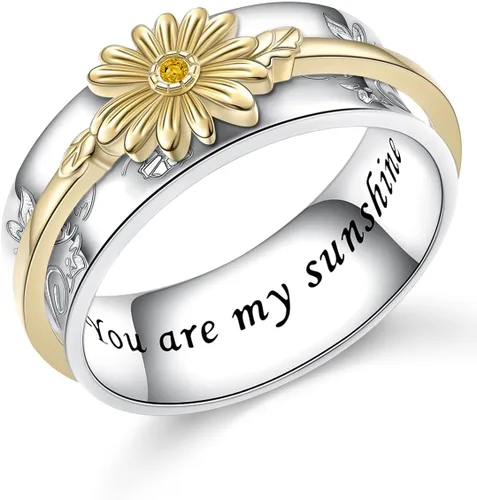 Miniatura 7 de Anillo giratorio para aliviar la ansiedad con margaritas You Are My Sunshine Flower Fidget Ring de plata esterlina TDAH para aliviar el estrés