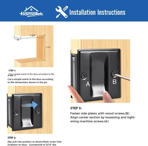 Miniatura 3 de HOMOTEK Paquete de 2 tiradores de privacidad para puerta, sin placa de interruptor, reemplaza los tiradores de paso viejos o dañados, 2-3/4 x 2-1/2