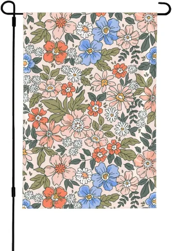 Miniatura 8 de Bandera de jardín floral retro de los años 70 de 12 x 18 pulgadas, bandera decorativa de primavera, pequeña, vertical, de doble cara, decoración