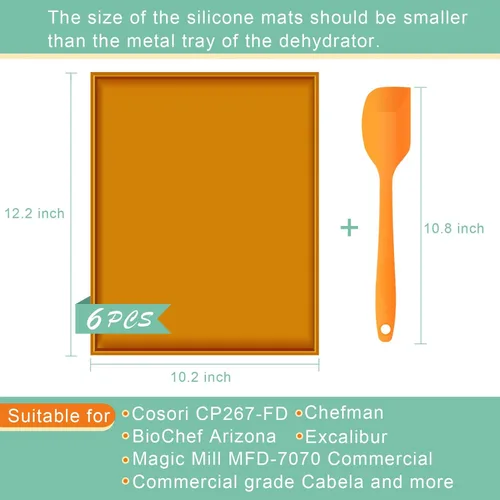 6 hojas de deshidratador de silicona, bandejas antiadherentes de cuero de frutas para deshidratador con raspador de silicona compatible con Cosori