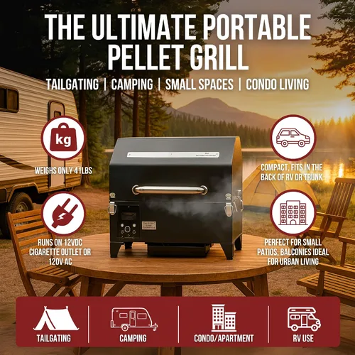 Miniatura 2 de Freedom - Parrilla de pellets portátil y ahumador: pantalla digital, sondas duales de carne, área de cocción de 242 pulgadas cuadradas, alimentado