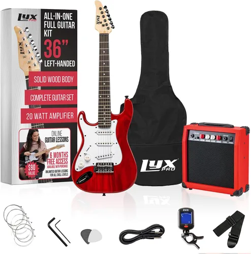 Miniatura 10 de LyxPro - Guitarra eléctrica de 36 pulgadas y kit para niños con guitarra de tamaño 3/4 para principiantes, amplificador, seis cuerdas, dos púas