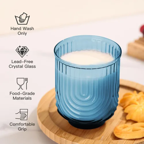 Miniatura 4 de JOVGANK Juego de cristalería azul vintage de 6 a 14 onzas, vaso de agua azul Art Deco, vaso de cóctel de whisky, jugo de café helado, regalos