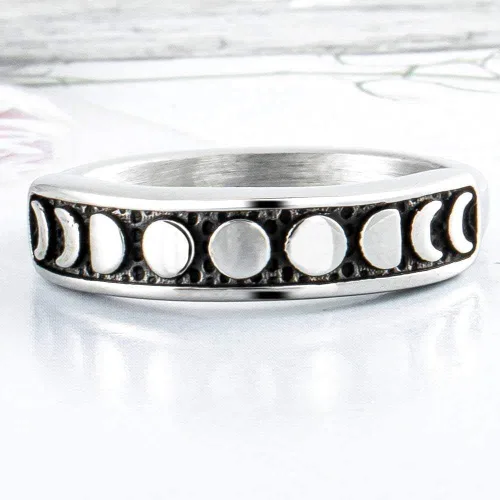 Miniatura 3 de Jude Jewelers Anillo de boda de fase lunar retro vintage de acero inoxidable en forma de media luna, apilable, promesa