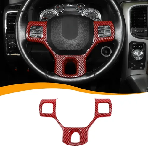 Hoolcar Cubierta Interior del Volante ABS con Ajuste de Fibra de Carbono para Accesorios Dodge RAM 1500 2010-2017, Rojo Fibra de carbono roja