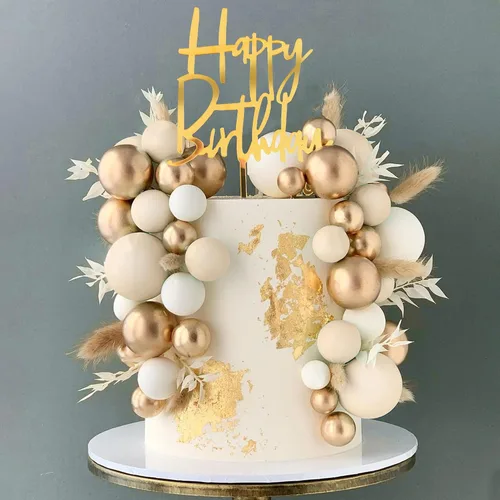 Decoración de pastel con bolas jaspeadas de color caqui Boho Decoración de pastel con hierba Decoración de pastel con bolas de perla dorada de color
