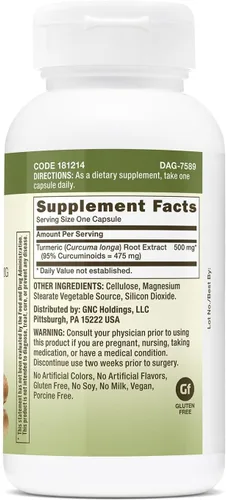 Miniatura 2 de GNC Curcumina de cúrcuma 500 mg, vegano, 100 cápsulas