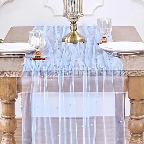 Miniatura 7 de LuoluoHouse Camino de Mesa de Perla para Centros de Mesa de Boda: Camino de Mesa de Perla de 10 pies, Decoración de Mesa de 29x120 Pulgadas de Tul