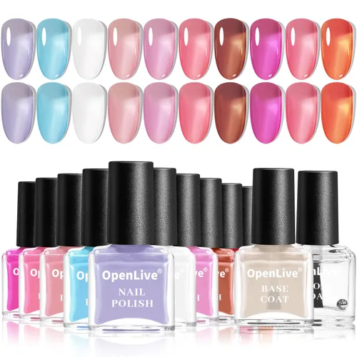 Miniatura 9 de OpenLive Juego de esmaltes de uñas con purpurina, 10 colores con 2 esmaltes de uñas base y capa superior