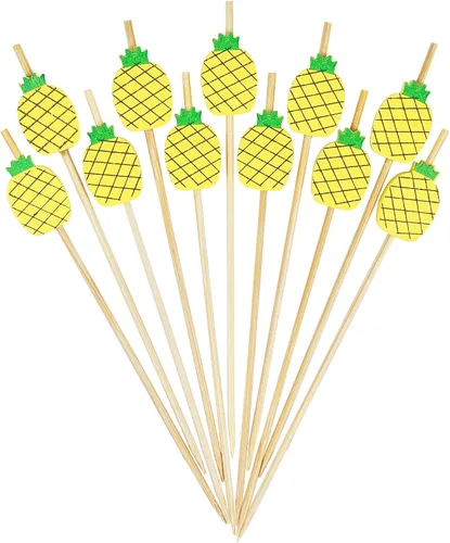 Miniatura 16 de Minisland Palillos de cóctel de hojas de piña de sandía mixtos, palillos de bambú de 4.7 pulgadas de largo para aperitivos, comida hawaiana