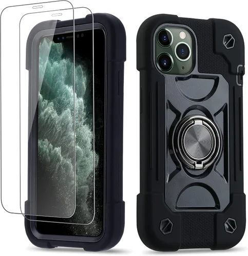 Miniatura 104 de Funda para iPhone 11 de 6.1 pulgadas con soporte de anillo, con 2 protectores de pantalla de vidrio, resistente a los golpes, resistente a