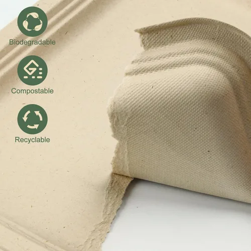 Miniatura 4 de Platos de papel desechables, paquete de 30 bandejas de alimentos de bagazo, platos compostables y biodegradables de 14 pulgadas, sin blanquear, sin