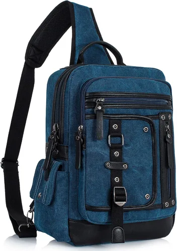 Bolsa de mensajero para hombre, bolsa cruzada de lona, mochila cruzada, bolsa de hombro para laptop, senderismo, mochilas casuales tácticas Azul