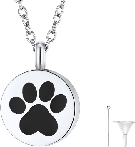Miniatura 87 de FindChic Collares personalizados con urna para cenizas, barra vertical, gato, luna, reloj de arena, garra de perro, acero inoxidable, chapado en oro
