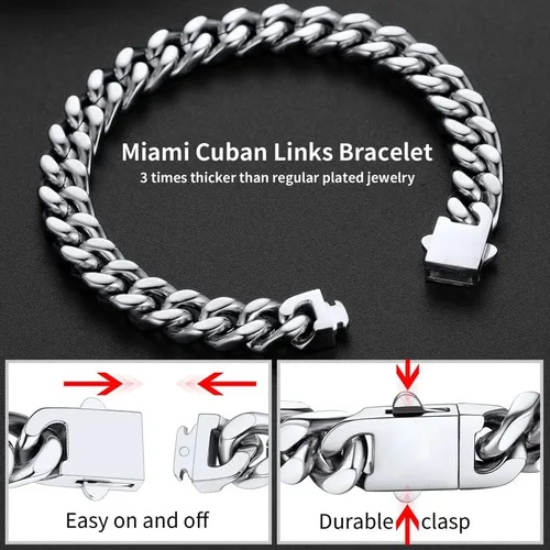 Miniatura 4 de ChainsHouse Pulsera de eslabones cubanos de acero inoxidable para hombre, 0.197in0.276in0.354in0.472in de ancho, 7.5"8.3"9" de largo, negro18K