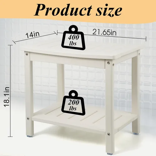 Miniatura 3 de Apolimi Banco de ducha HDPE, taburete de ducha con estante de almacenamiento, taburete de spa de 2 niveles para ducha interior, asiento de ducha