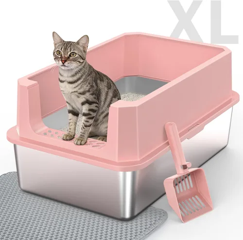 Miniatura 12 de Caja de arena de acero inoxidable, cajas de arena extra grandes para gatos grandes, caja de arena de metal extragrande para gatos con tapa, caja XL