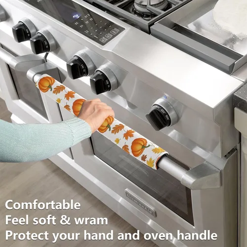 Miniatura 3 de Emelivor Juego de 2 fundas de repuesto para manija de puerta de refrigerador, color blanco calabaza otoñal, para hornos, lavavajillas, mantiene