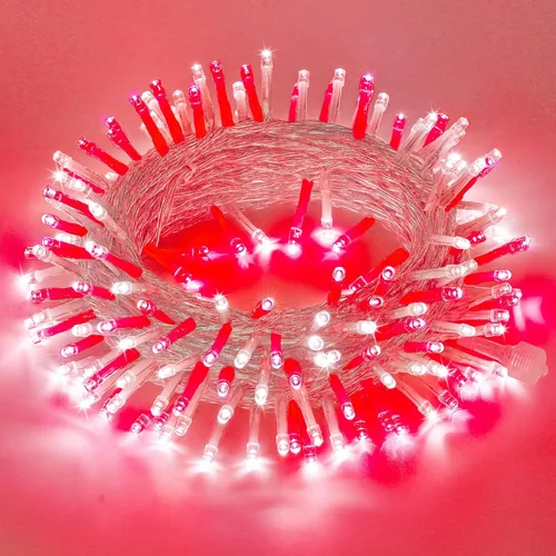 Miniatura 35 de JMEXSUSS Luces rojas blancas y azules con cable transparente, 66 pies, 200 luces LED para decoración del 4 de julio, luz de Navidad para celebración