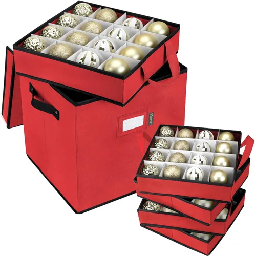 Miniatura 30 de BALEINE Caja de almacenamiento de adornos navideños con divisores, contenedor de almacenamiento de adornos navideños de alta calidad para Rojo