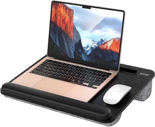 Miniatura 9 de Besign LT08 - Soporte para laptop, escritorio de regazo portátil con cojín de almohada, se adapta a portátiles de hasta 14 pulgadas, con tira Negro