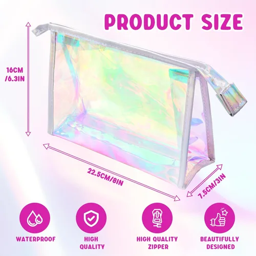 Miniatura 4 de Zwish 10 bolsas de maquillaje iridiscentes a granel, bolsas holográficas para cosméticos, bolsa portátil con cremallera, bolsa de aseo de viaje