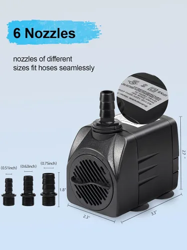 Miniatura 2 de Bomba de fuente, bomba de agua sumergible de 400 GPH para exteriores, bomba de fuente de agua ultra silenciosa con elevación de 6.5 pies, 3