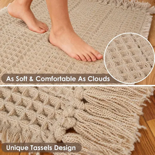 Miniatura 5 de Tapete de baño con borlas, tapete de baño con borlas, tapete de baño antideslizante para suelo de baño, tapete de baño bohemio ultra suave, tapete