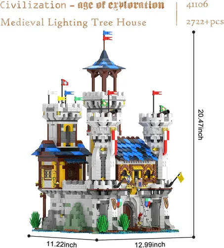 Miniatura 3 de JMBricklayer Juego de construcción de castillo medieval para adultos, ideas de modelo de casa, juego de construcción con luz LED, coleccionable